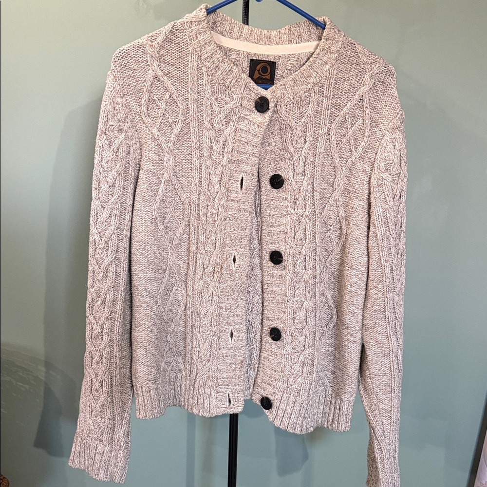 Overland Cable Knit Button-Front Sweater Cardigan - Light Heather Gray